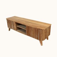 TV Lowboard Teak Lamellen 140 cm – 2 Türen Handarbeit Indonesien