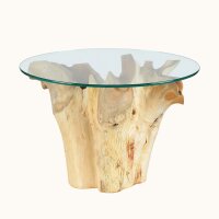 Couchtisch rund Ø 65 cm Teakholz Glas massiv Unikat