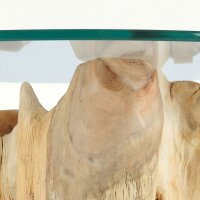 Couchtisch rund Ø 65 cm Teakholz Glas massiv Unikat
