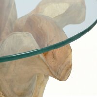 Couchtisch rund Ø 65 cm Teakholz Glas massiv Unikat