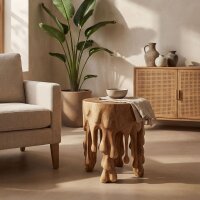 Massiver Hocker Teak Holz Schnitzereien Unikat Handarbeit