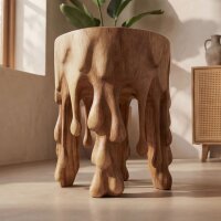 Massiver Hocker Teak Holz Schnitzereien Unikat Handarbeit