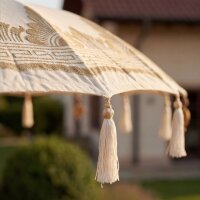 Dekosschirm Garten Weiß Ø 1,85 m Baumwolle Holz Boho