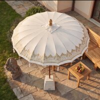 Dekosschirm Garten Weiß Ø 1,85 m Baumwolle Holz Boho