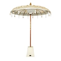 Dekosschirm Garten Weiß Ø 1,85 m Baumwolle Holz Boho