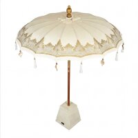 Dekosschirm Garten Weiß Ø 1,85 m Baumwolle Holz Boho