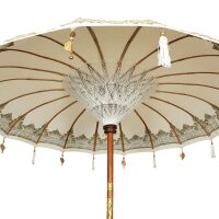 Dekosschirm Garten Weiß Ø 1,85 m Baumwolle Holz Boho