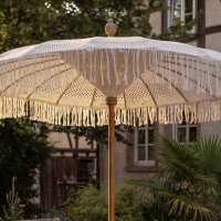 Deko Sonnenschirm Makramee Ø 1,85 m Weiß...