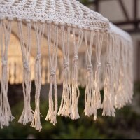 Deko Sonnenschirm Makramee Ø 1,85 m Weiß Boho BALI