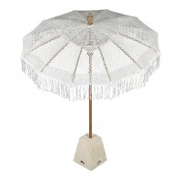 Deko Sonnenschirm Makramee Ø 1,85 m Weiß Boho BALI