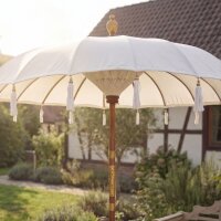 Boho Sonnenschirm Weiß Ø 1,85 m Baumwolle Holz