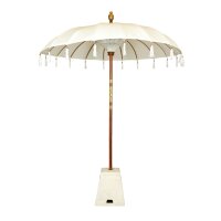 Boho Sonnenschirm Weiß Ø 1,85 m Baumwolle Holz
