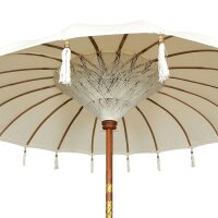 Boho Sonnenschirm Weiß Ø 1,85 m Baumwolle Holz