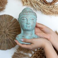 Statue Buddha Kopf 18,5 cm hoch Beton in Grün Kupfer Deko