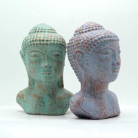 Statue Buddha Kopf 18,5 cm hoch Beton in Grün Kupfer Deko
