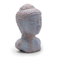 Statue Buddha Kopf 30 cm hoch Beton Holz in Grau Kupfer Deko