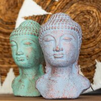 Statue Buddha Kopf 30 cm hoch Beton Holz in Grau Kupfer Deko