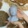 Statue Buddha Kopf 30 cm hoch Beton Holz in Grau Kupfer Deko