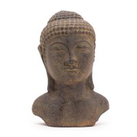 Statue Buddha Kopf 18,5 cm Beton Holz in Antik Handarbeit