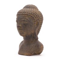 Statue Buddha Kopf 18,5 cm Beton Holz in Antik Handarbeit
