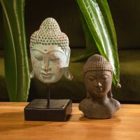 Statue Buddha Kopf 18,5 cm Beton Holz in Antik Handarbeit