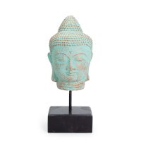 Dekostatue Buddhakopf 30 cm hoch Beton Holz in Grün...