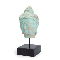 Dekostatue Buddhakopf 30 cm hoch Beton Holz in Grün...