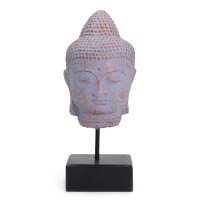 Statue Buddha Kopf 30 cm hoch in Blau Kupfer aus Beton Holz