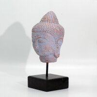Statue Buddha Kopf 30 cm hoch in Blau Kupfer aus Beton Holz