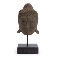 Figur Serenity Buddha Kopf Beton Holz 33 cm hoch Handarbeit