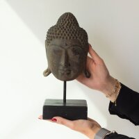 Figur Serenity Buddha Kopf Beton Holz 33 cm hoch Handarbeit