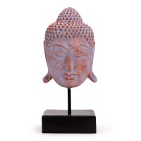Statue Serenity Buddha 33 cm Beton Holz in Blau Kupfer Deko