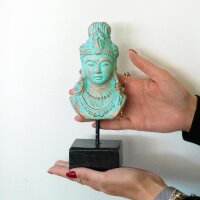 Deko Figur 25cm Beton Holz Java Prinzessin in Grün Kupfer
