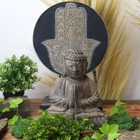 Deko Statue Set Hamsa + Buddha Handarbeit Holz Feng Shui