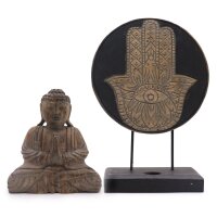 Deko Statue Set Hamsa + Buddha Handarbeit Holz Feng Shui