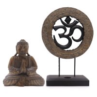 Dekostatue Feng Shui Om + Buddha Holz Handarbeit