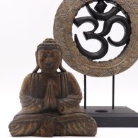 Dekostatue Feng Shui Om + Buddha Holz Handarbeit
