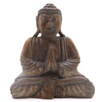 Dekostatue Feng Shui Om + Buddha Holz Handarbeit