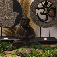 Dekostatue Feng Shui Om + Buddha Holz Handarbeit