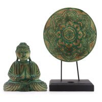 Deko Statue Set Holz Buddha + Knoten Handarbeit Feng Shui
