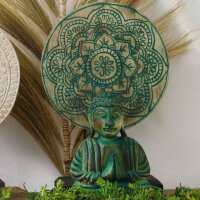 Deko Statue Set Holz Buddha + Knoten Handarbeit Feng Shui